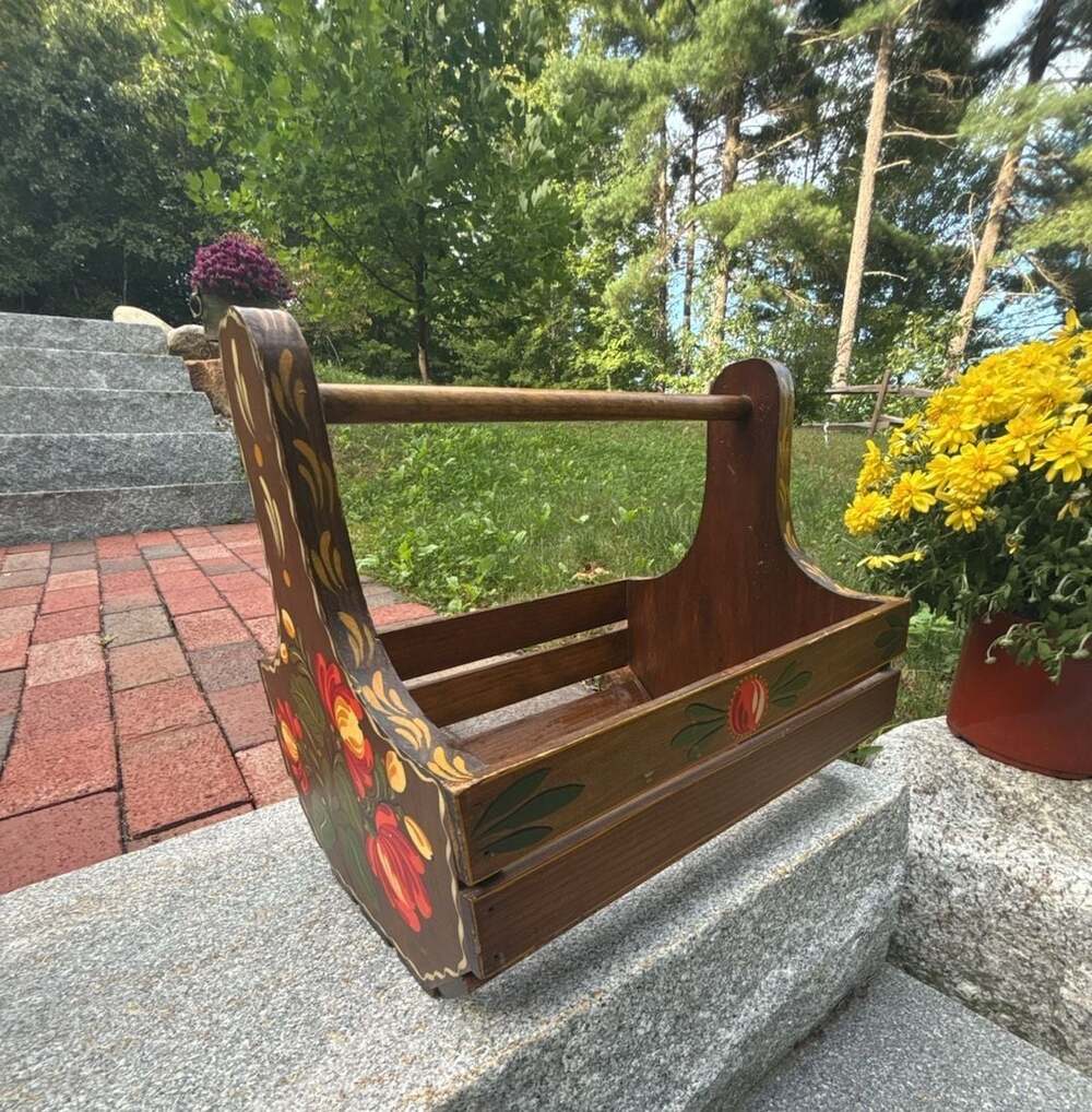 Vintage Hand Painted Wooden Folk Art Magazine Rack